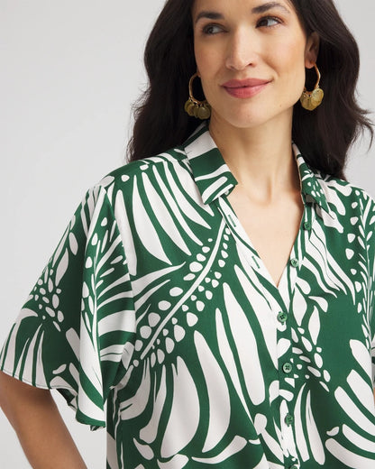 Palm Print Tie-Front Silky Top - Chico's
