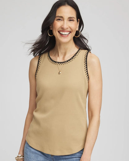 Contrast-Trim Ribbed Cotton Tank Top - Chico's