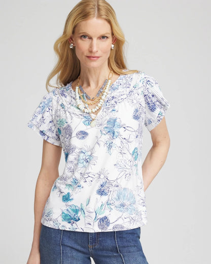 Touch of Cool™ Floral Flutter Sleeve Tee - Chico's