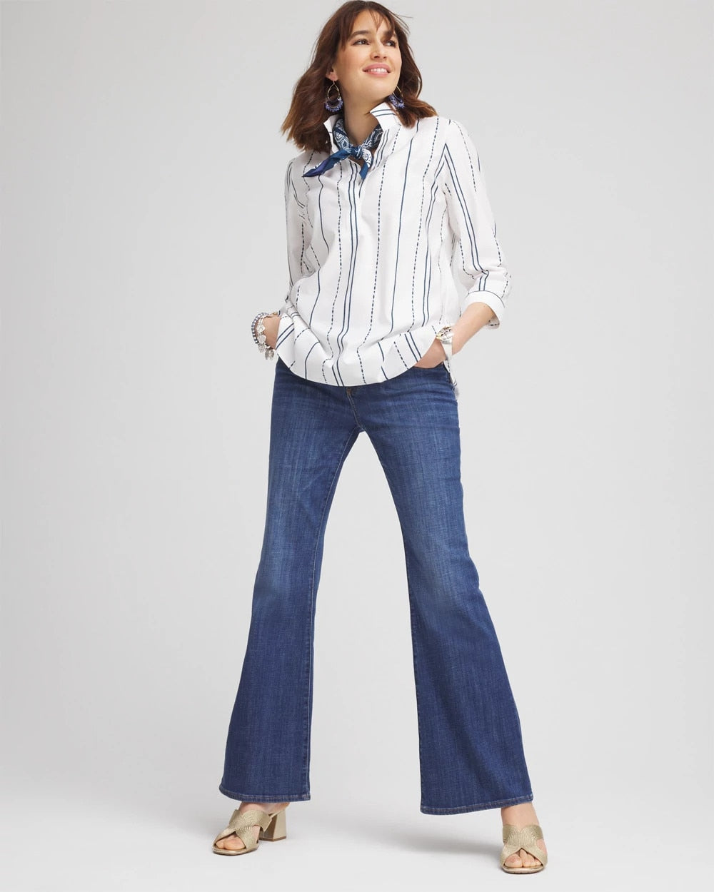 No Iron™ Striped Buttonback Stretch Tunic - Chico's