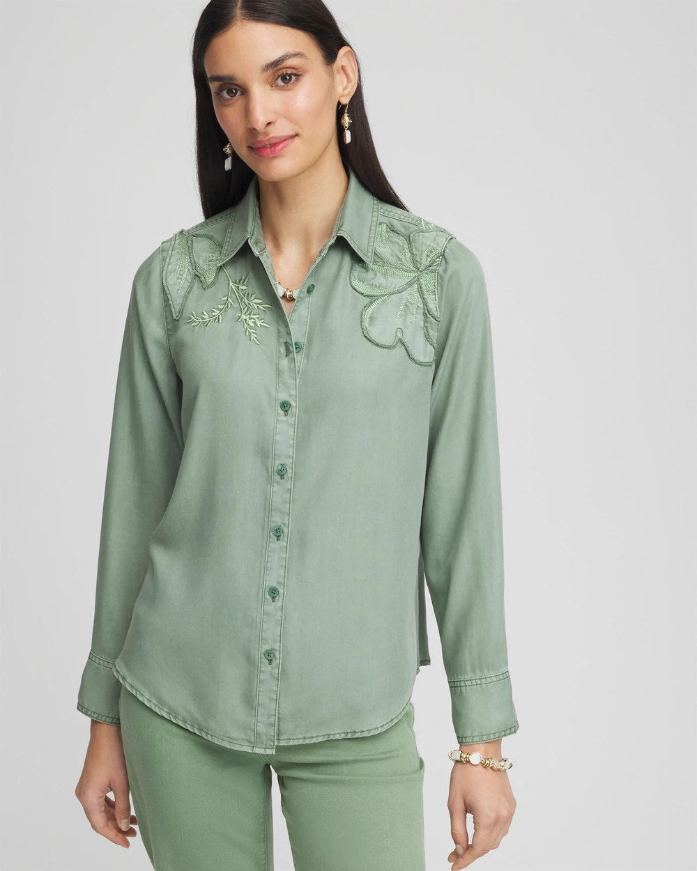 Embellished Lyocell Tencel™ Collared Shirt - Chico's