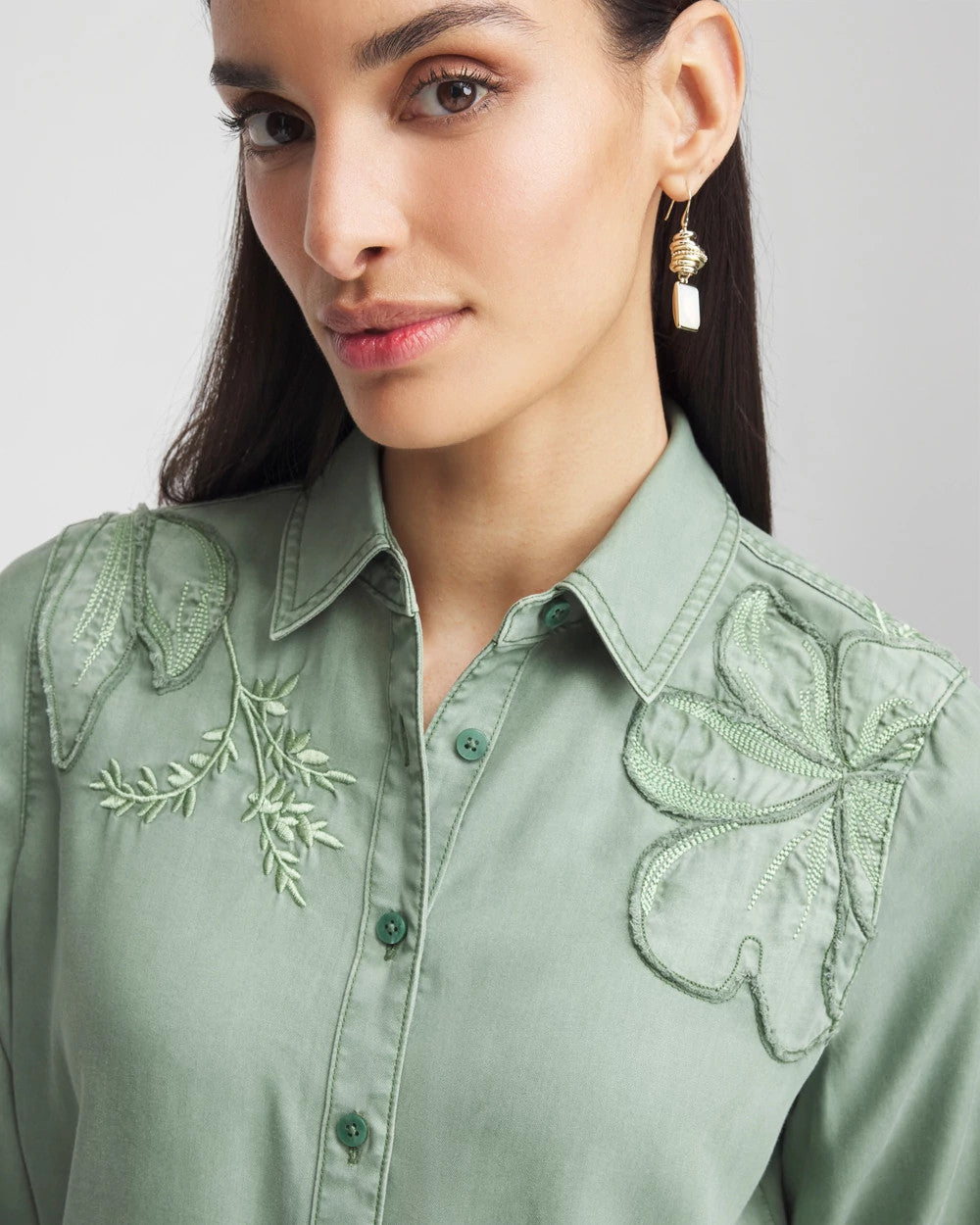 Embellished Lyocell Tencel™ Collared Shirt - Chico's