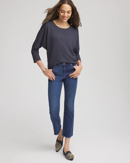 Textured Denim-Motif Tapered-Hem Top - Chico's