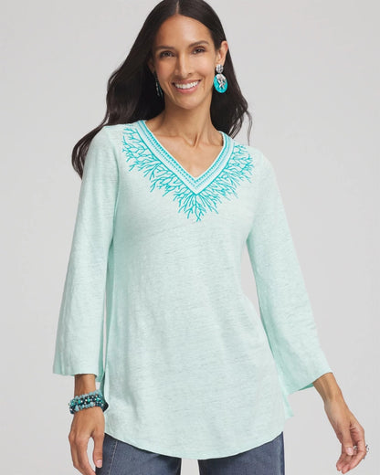 Linen Embroidered V-Neck Tunic - Chico's