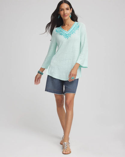 Linen Embroidered V-Neck Tunic - Chico's