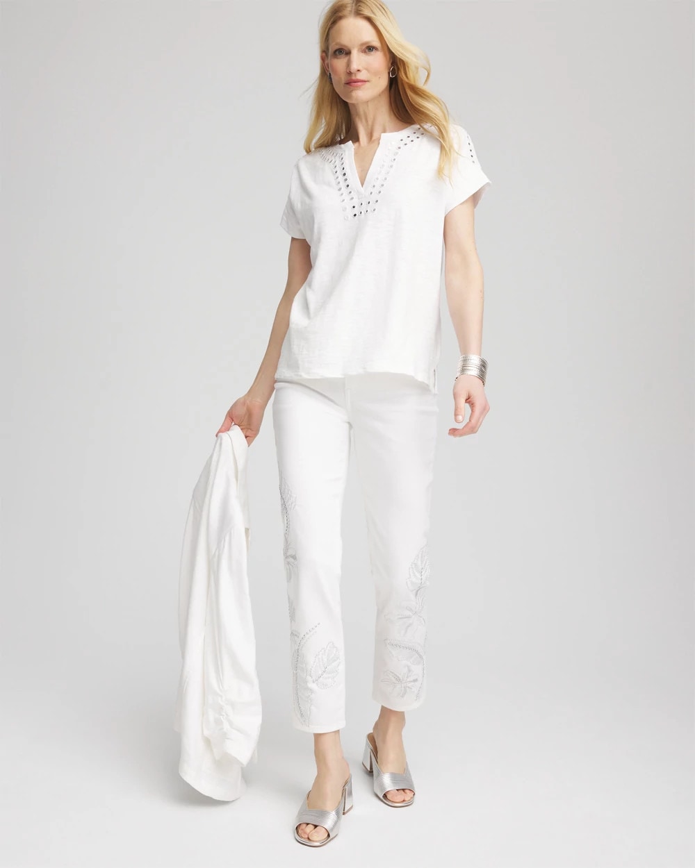 Paillette Trim Cotton Slub Tee - Chico's
