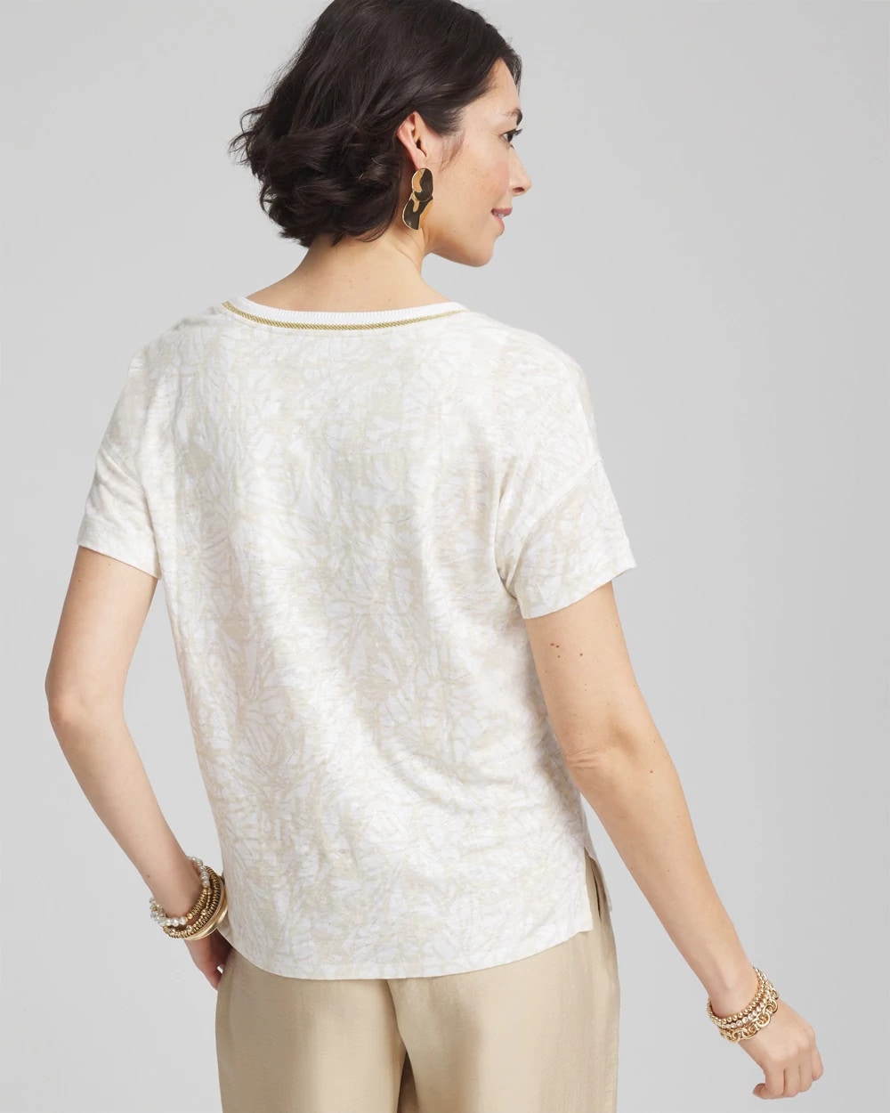 Printed Sweater Trim Linen Tee - Chico's