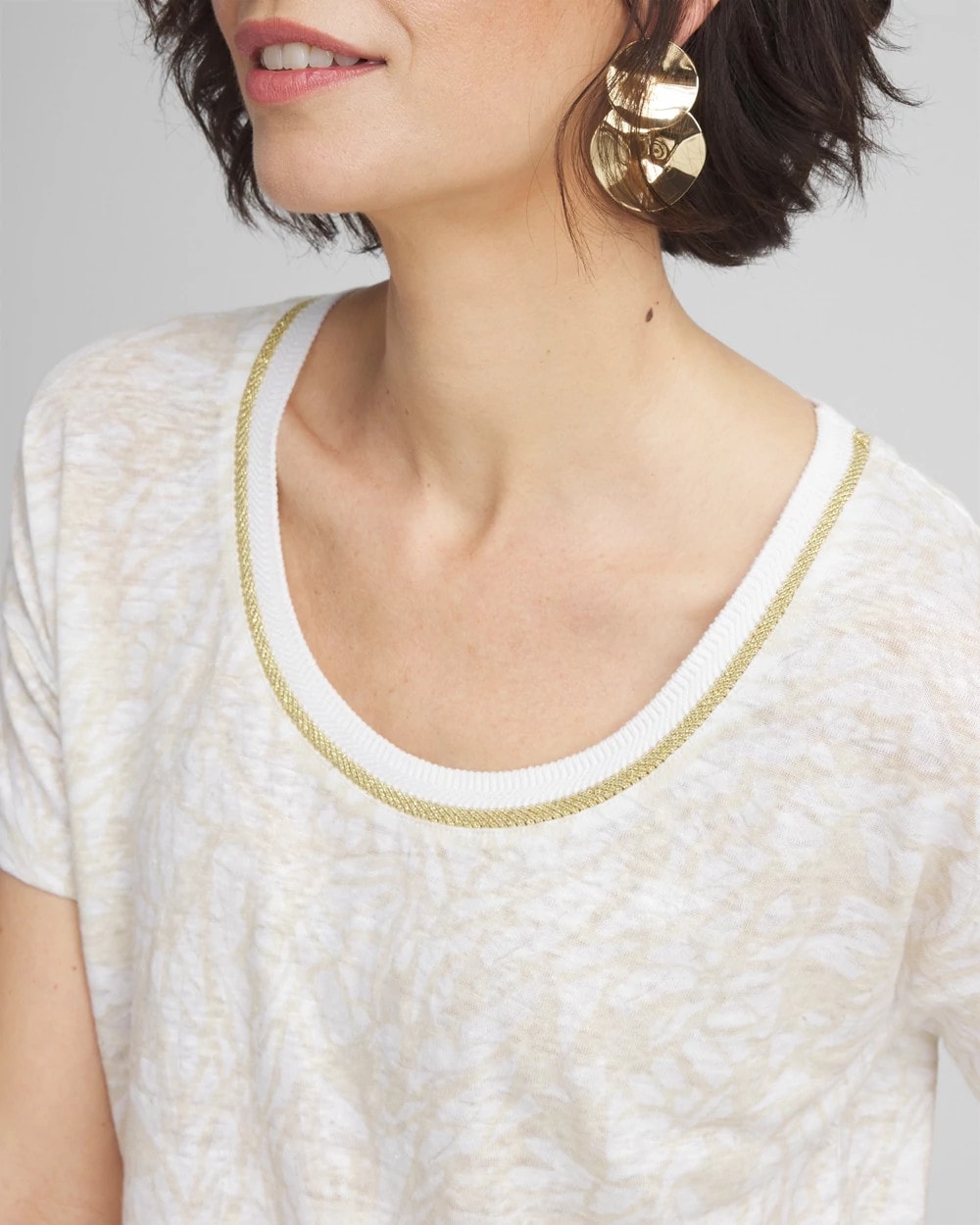 Printed Sweater Trim Linen Tee - Chico's