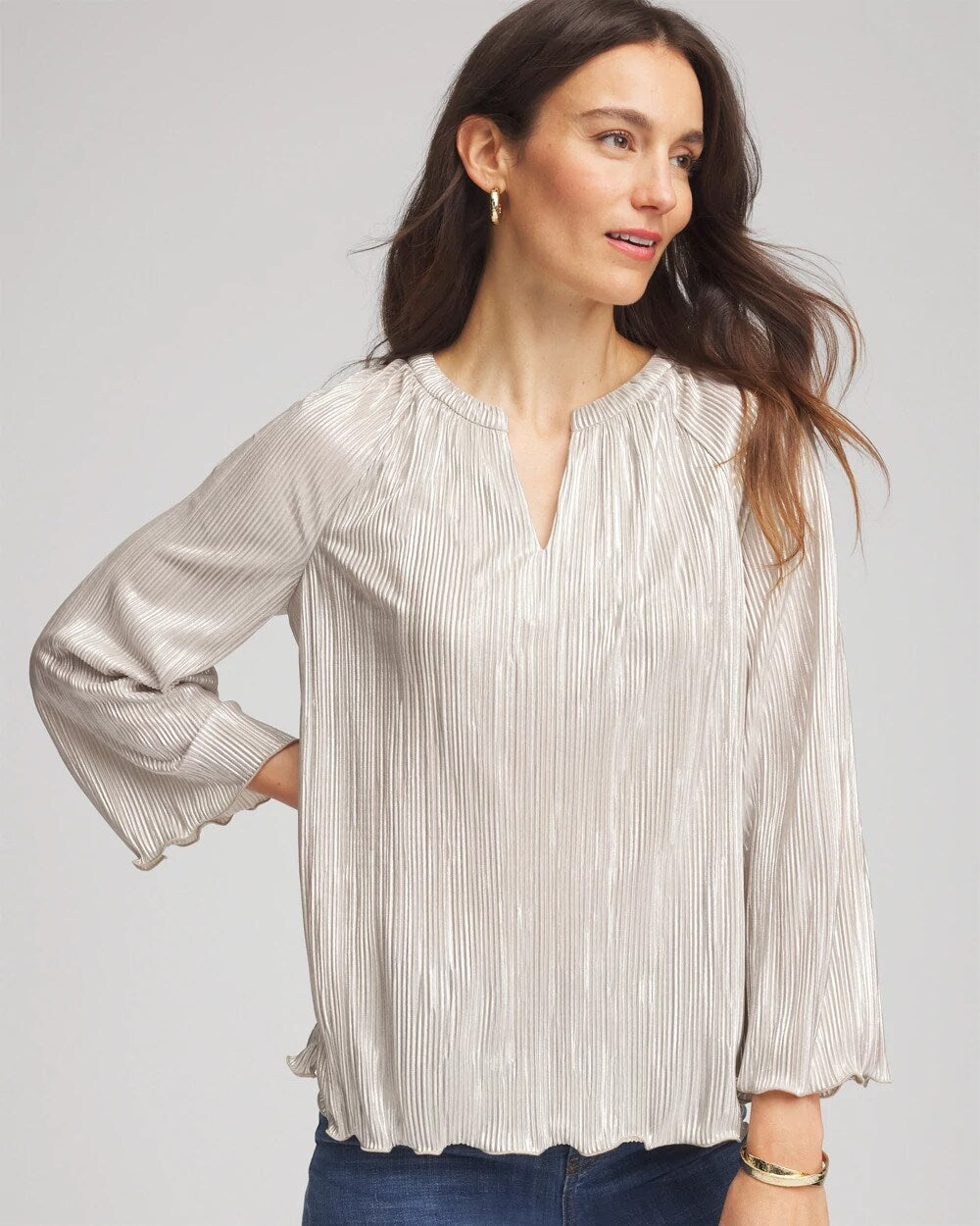 Foiled Pleated V-Neck Tee - Chico's