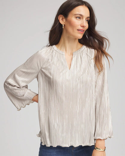 Foiled Pleated V-Neck Tee - Chico's