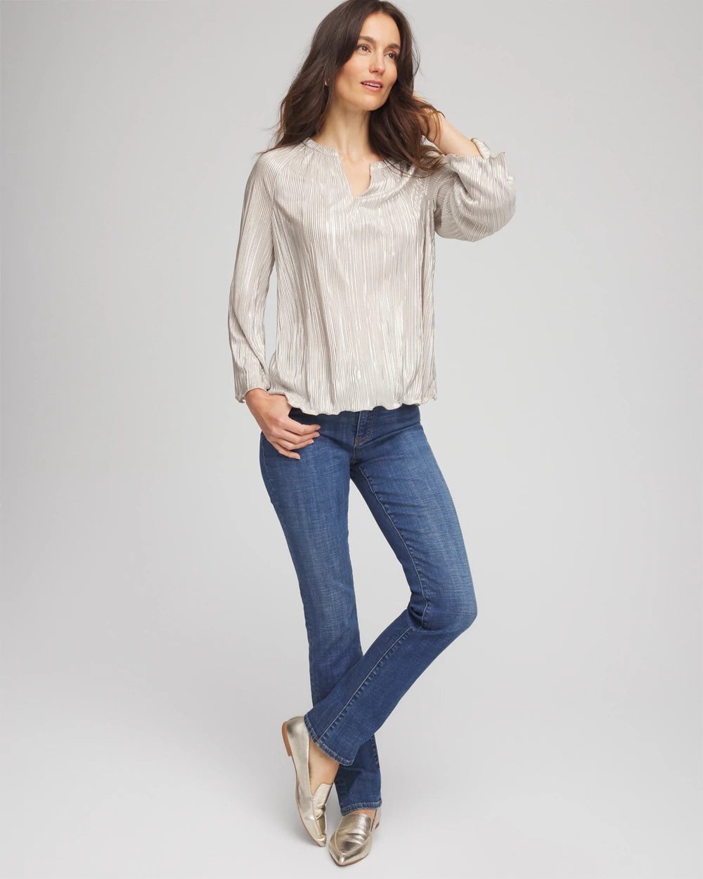 Foiled Pleated V-Neck Tee - Chico's