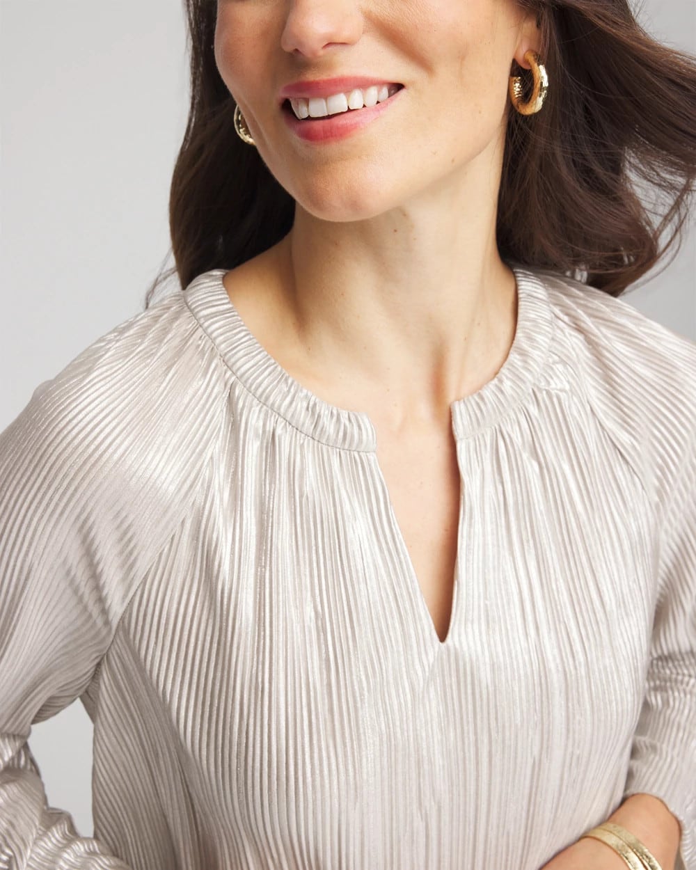 Foiled Pleated V-Neck Tee - Chico's