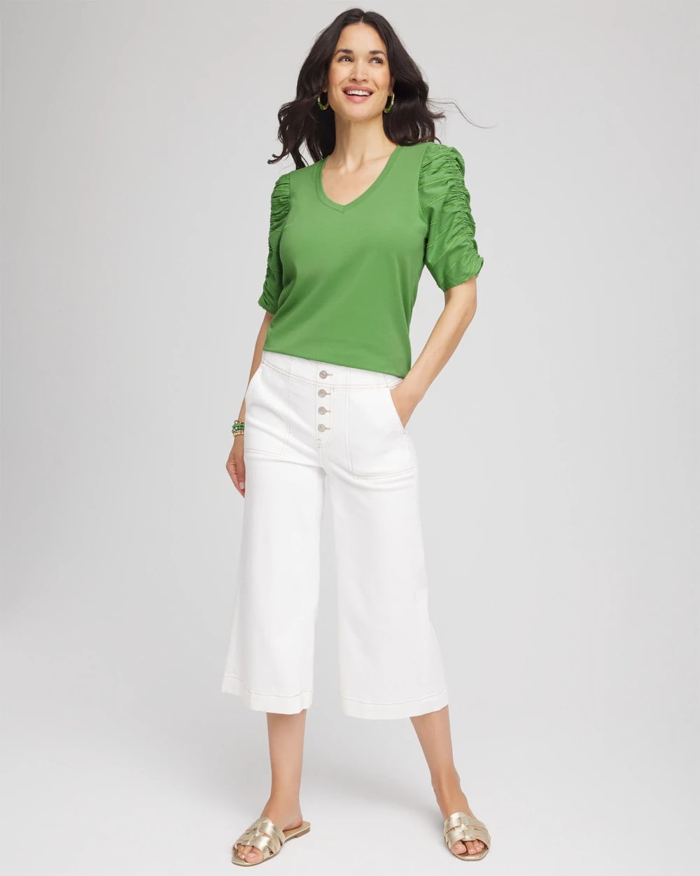 Ruched Sleeve V-Neck Tee - Chico's