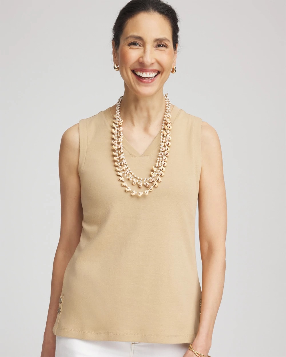 Sleeveless V-Neck Button Tank - Chico's