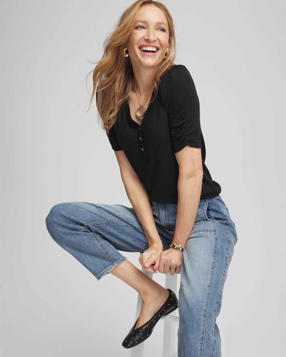 Slub Split Neck Henley Tee - Chico's
