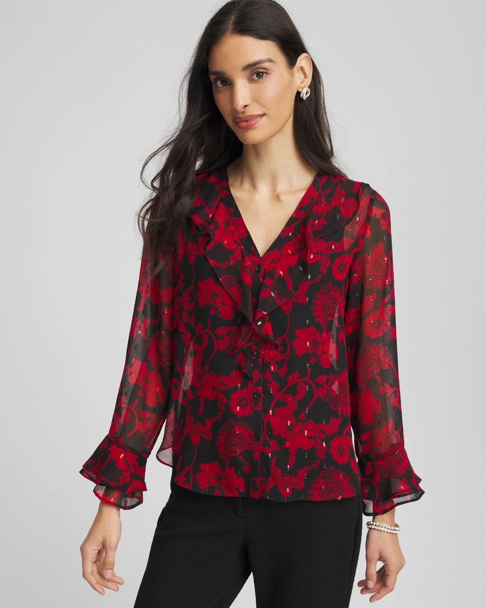 Georgette Clip Dot Ruffle Blouse - Chico's