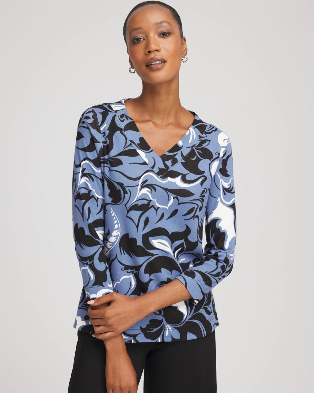 Pima Cotton Floral 3/4 Sleeve Tee - Chico's