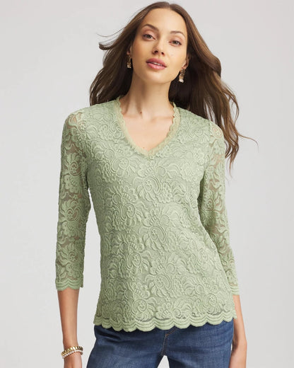 Lace Scallop-Hem Knit Tee - Chico's