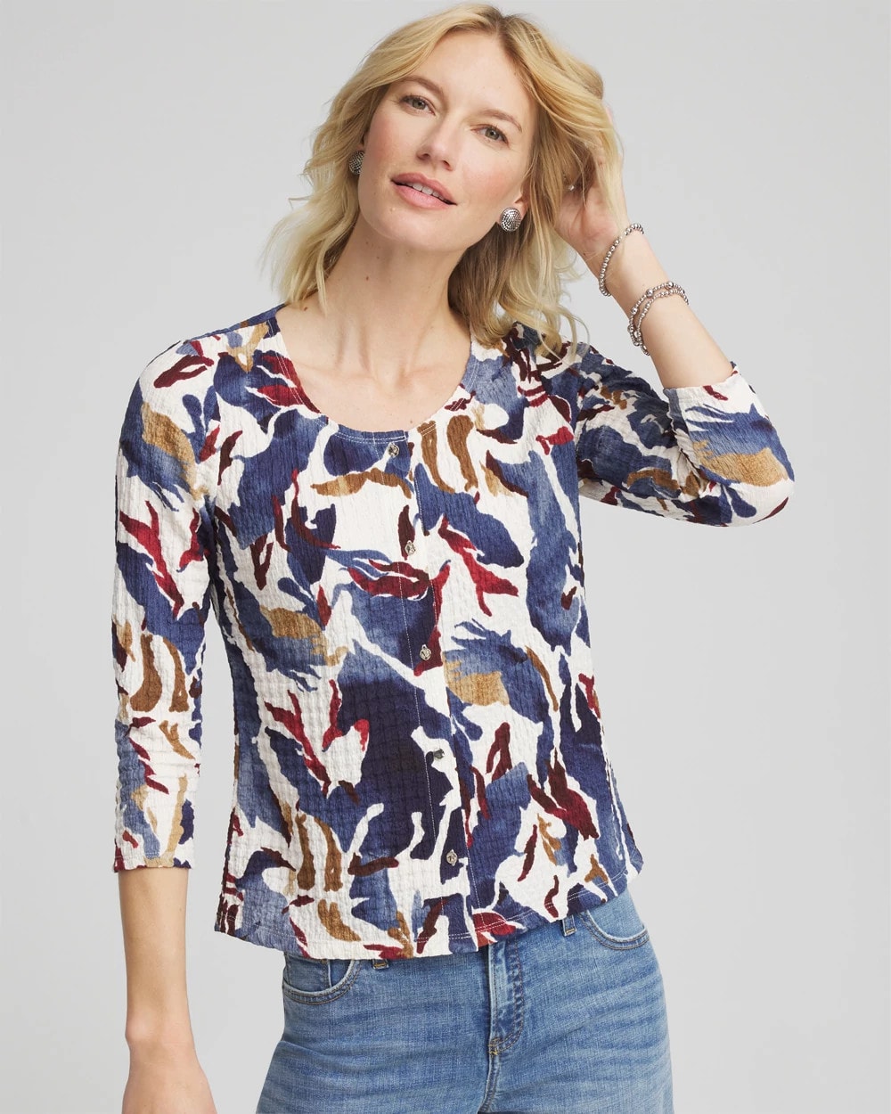 Printed Textured Scoopneck Cardigan - Chico's