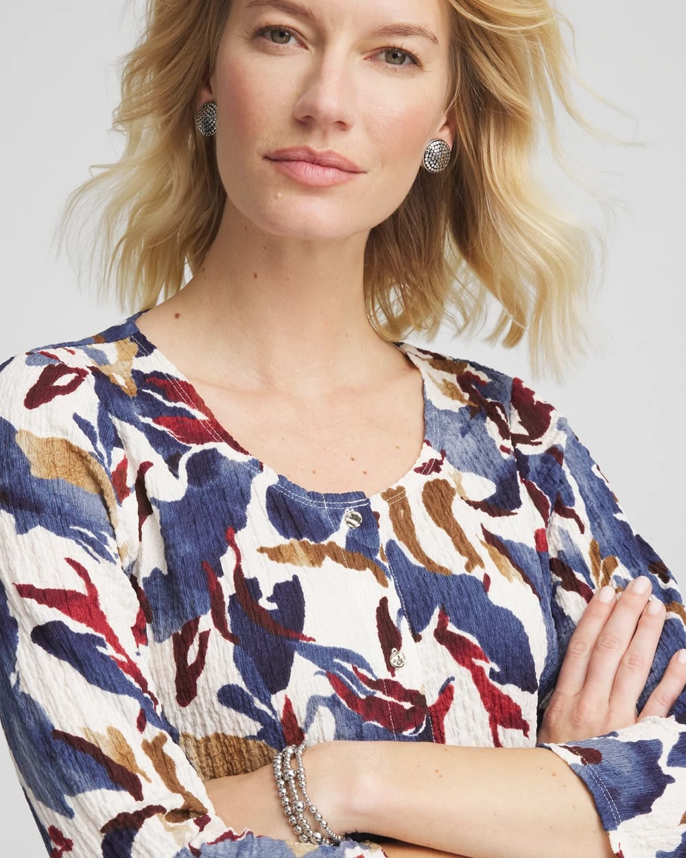 Printed Textured Scoopneck Cardigan - Chico's