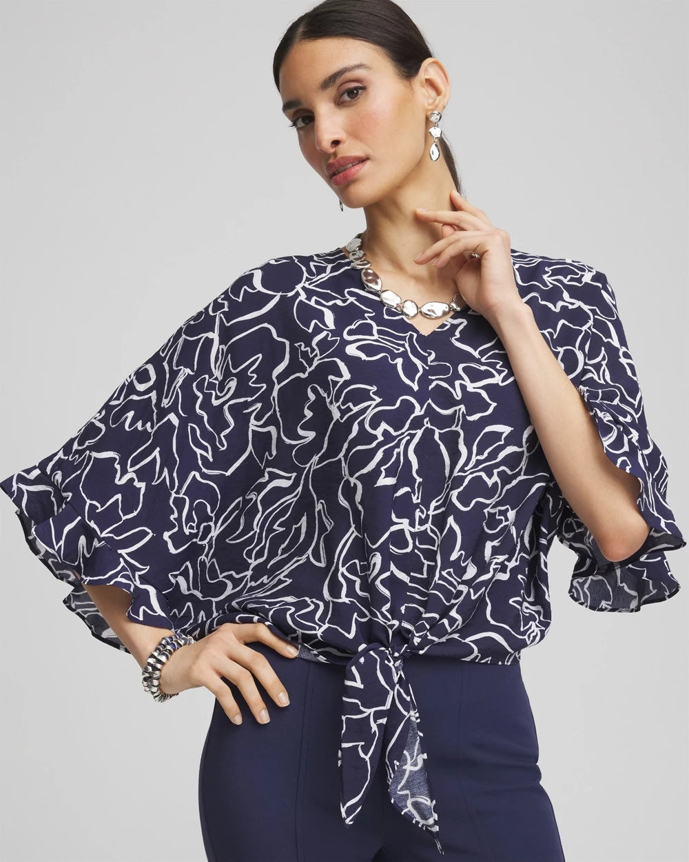 Ecovero™ Tie-Front Frill Sleeve Blouse - Chico's