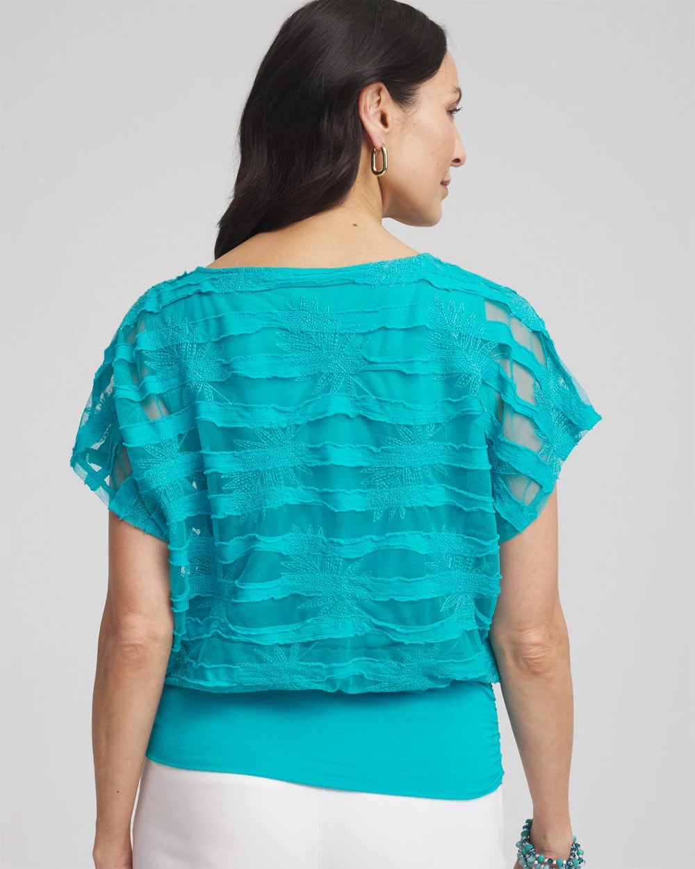 Embroidered Striped Banded Bottom Top - Chico's