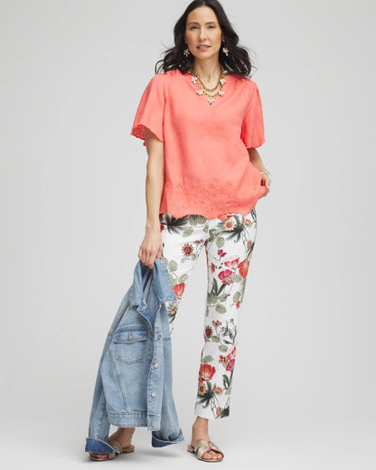 Linen Embroidered Hem Blouse - Chico's