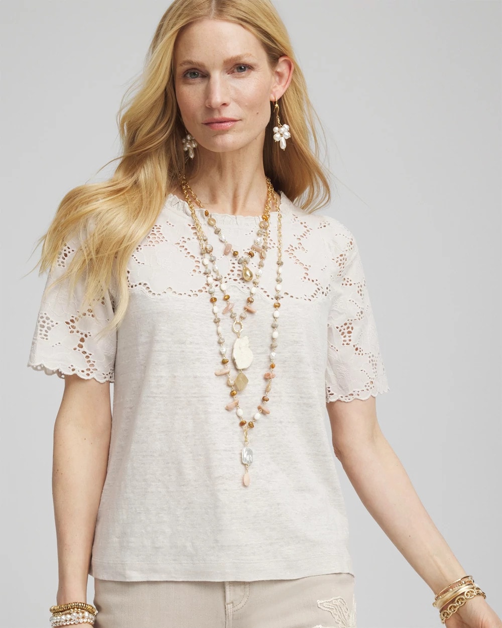 Embroidered Lace Linen Tee - Chico's