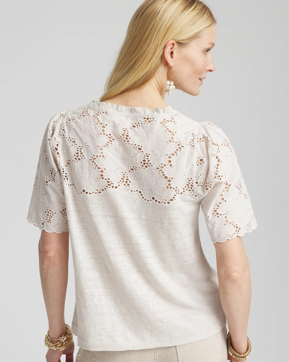 Embroidered Lace Linen Tee - Chico's