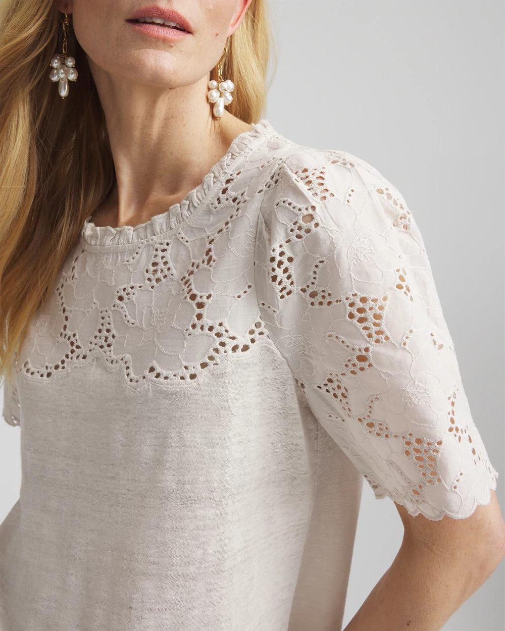 Embroidered Lace Linen Tee - Chico's
