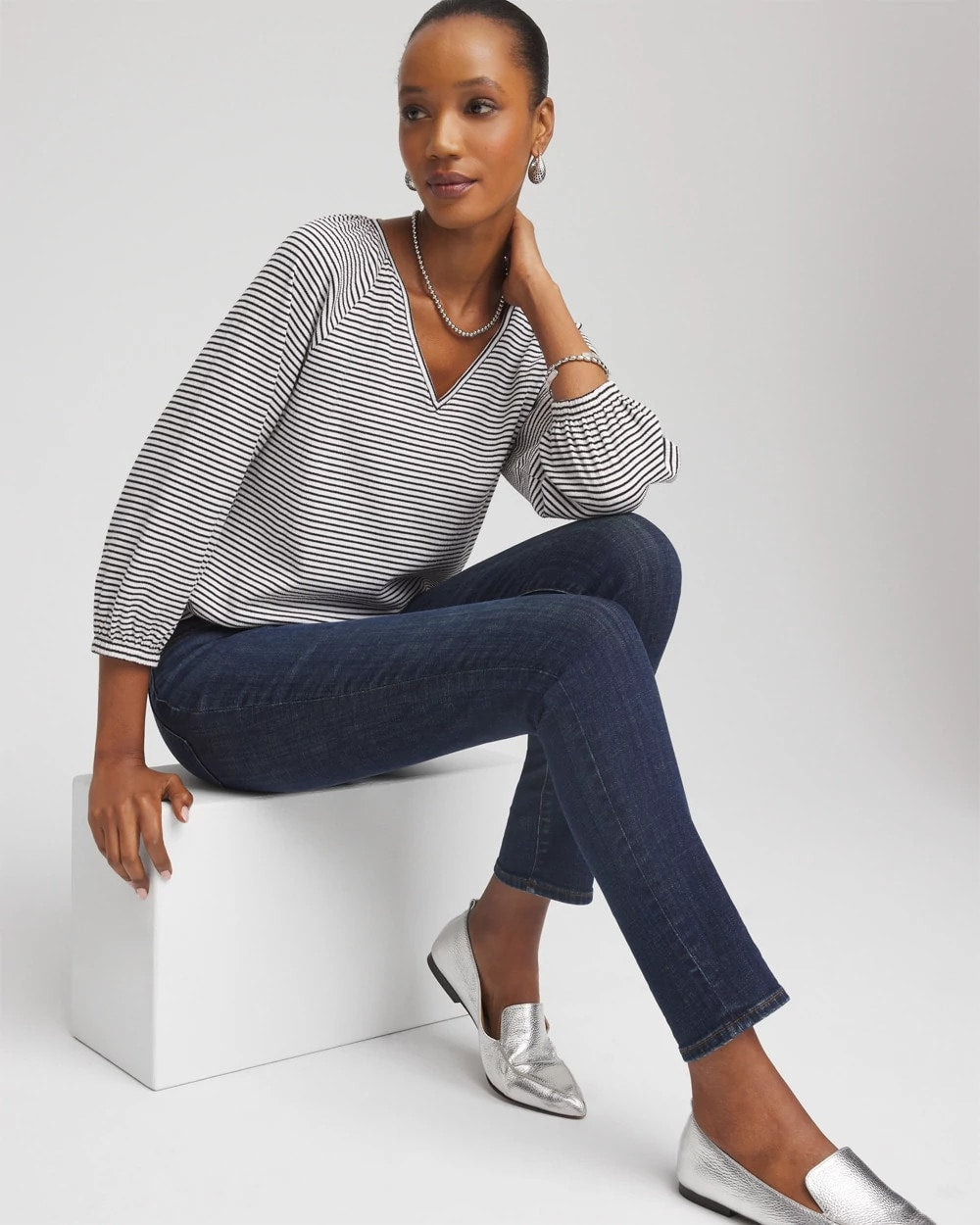 Striped Crinkled Raglan Top - Chico's