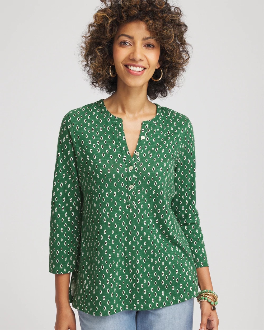 Geo Cotton Slub Henley Shirt - Chico's