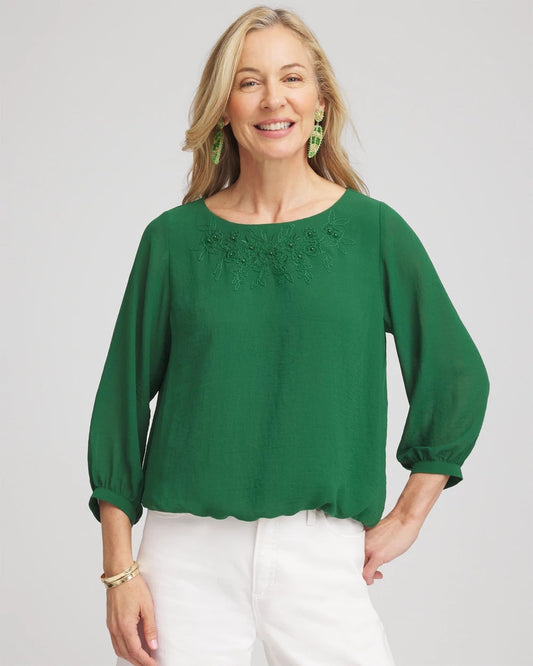 Embroidered Crinkle Chiffon Blouse - Chico's