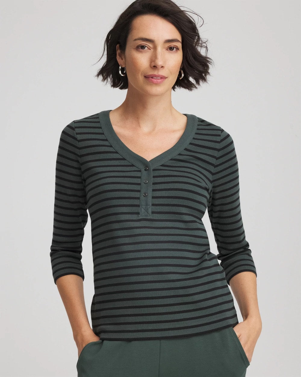 Zenergy® Ribbed Striped Henley Tee - Chico's