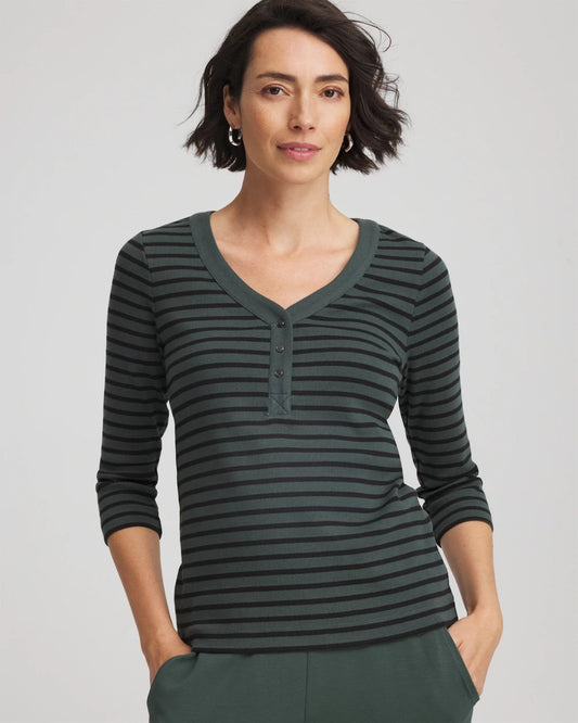 Zenergy® Ribbed Striped Henley Tee - Chico's