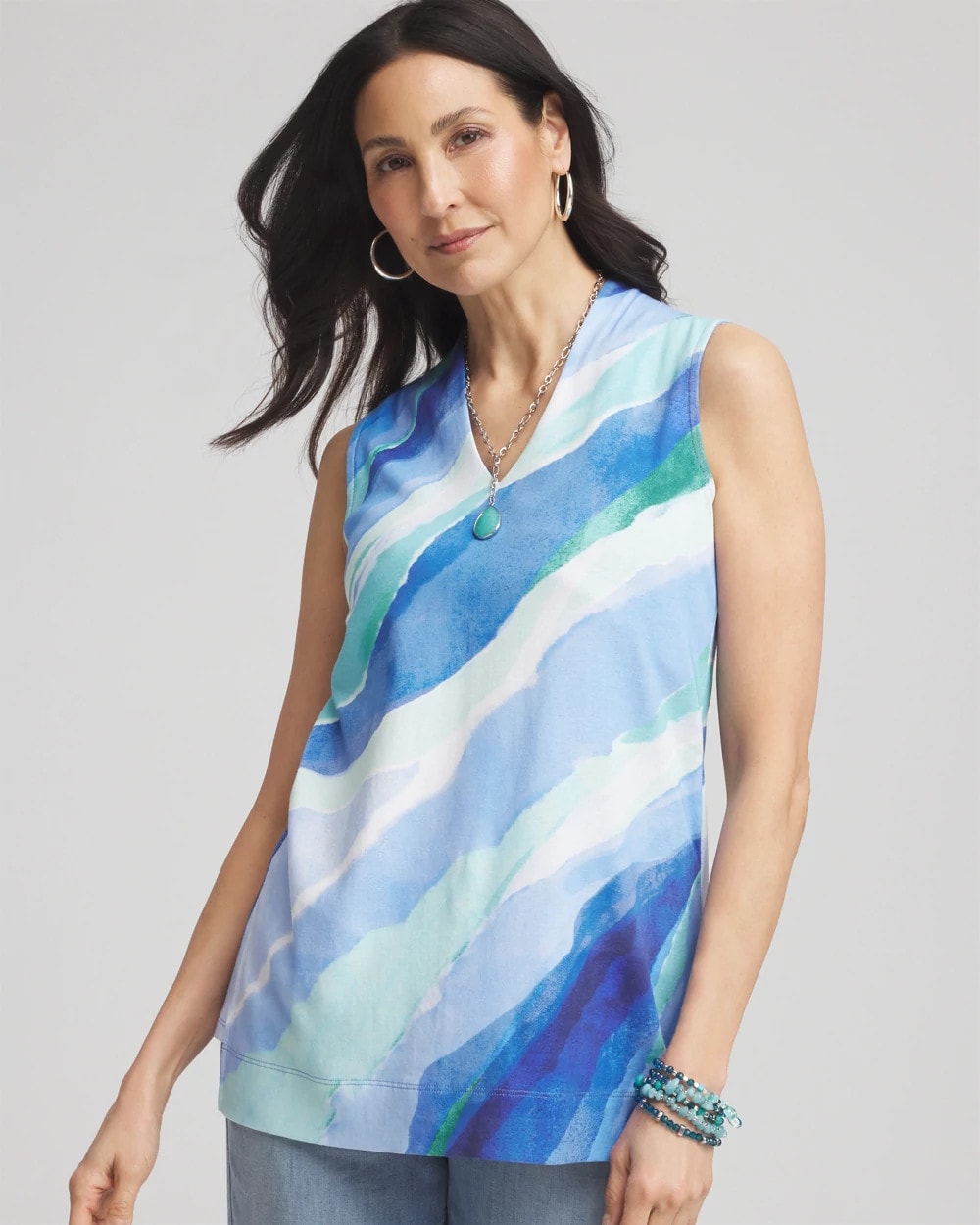 Ocean Pima Sleeveless V-Neck Tunic - Chico's