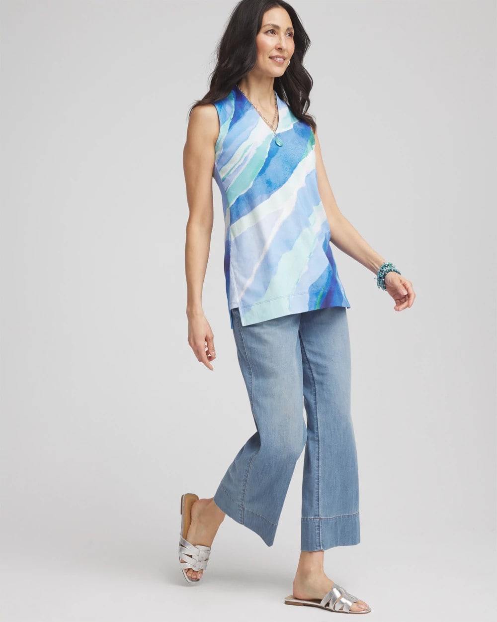 Ocean Pima Sleeveless V-Neck Tunic - Chico's