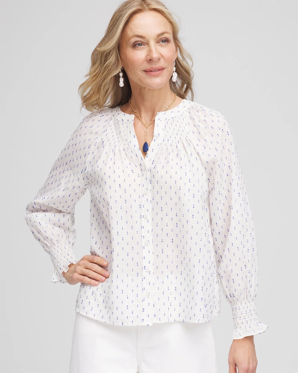 Smocked Split-neck Blouse - Chico's