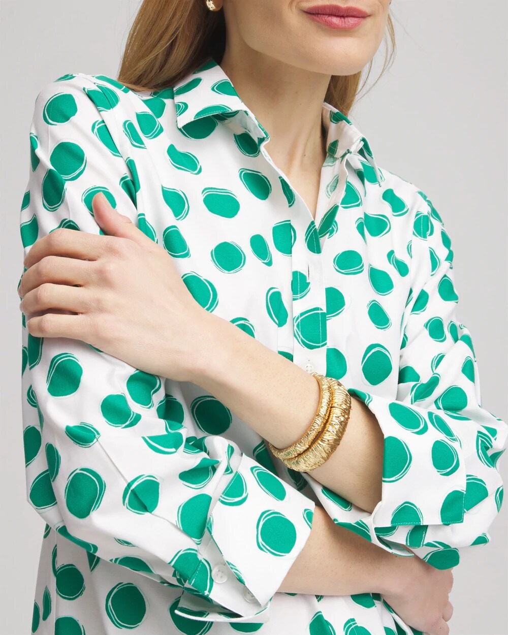 No Iron™ Polka-Dot Sateen Shirt - Chico's