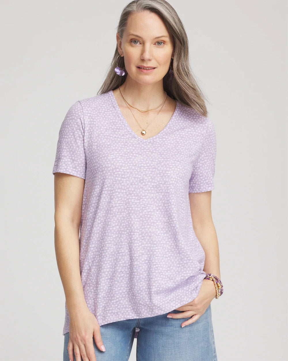 Polka-Dot Short Sleeve Forward Seam Tee - Chico's