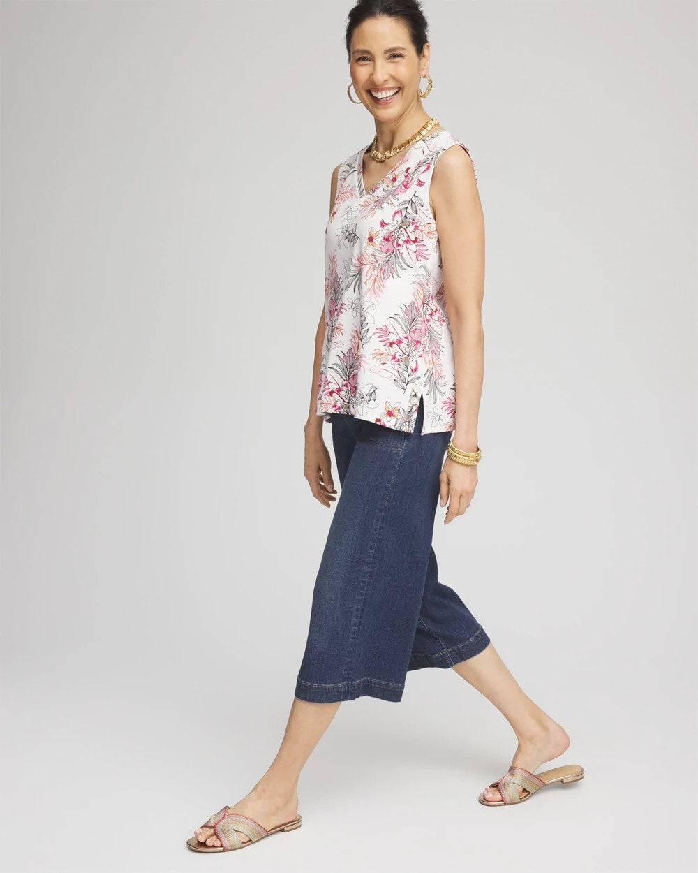 Floral Sleeveless V-Neck Tank - Chico's