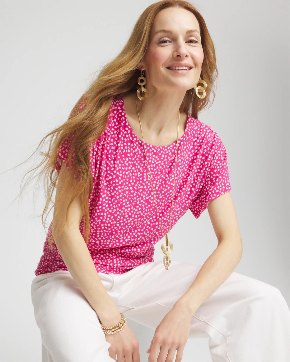 Touch of Cool™ Cheetah Ruched Banded Hem Top - Chico's