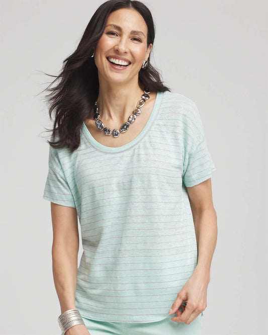 Striped Sweater-Trim Linen Tee - Chico's