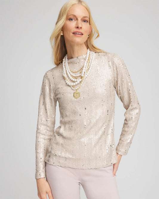 Sequin Funnel Neck Tee - Chico's