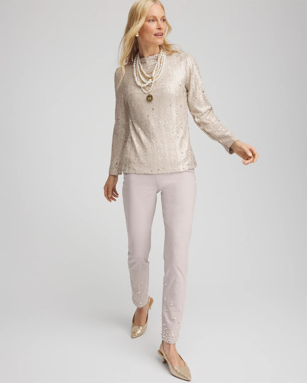 Sequin Funnel Neck Tee - Chico's