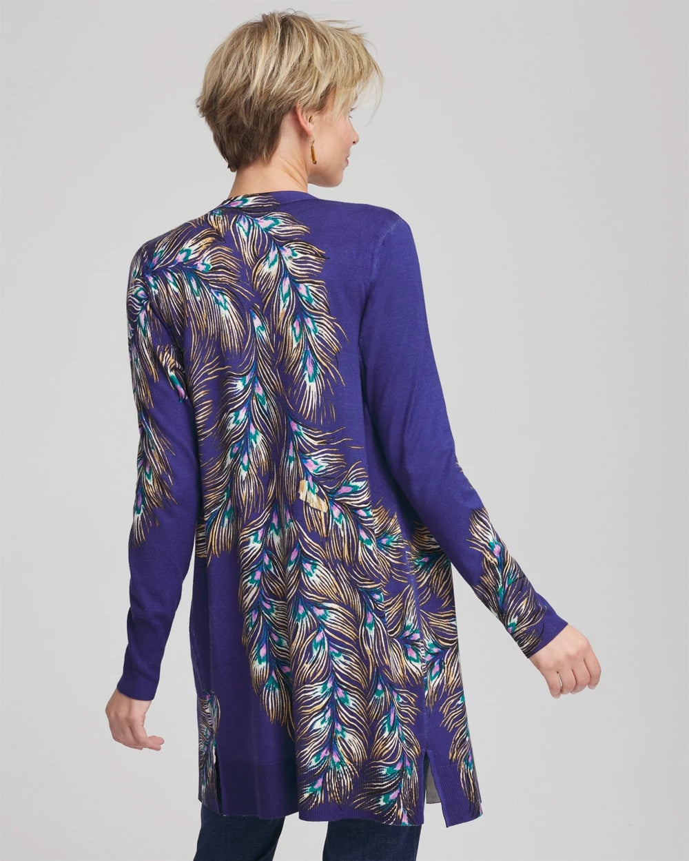 Ella Peacock-Print Cardigan Sweater - Chico's
