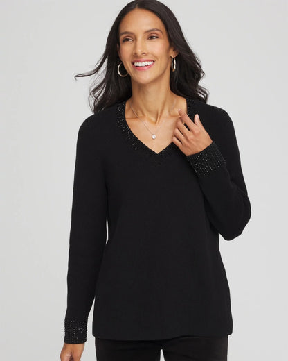 Embellished V-Neck Pullover Sweater - Chico's