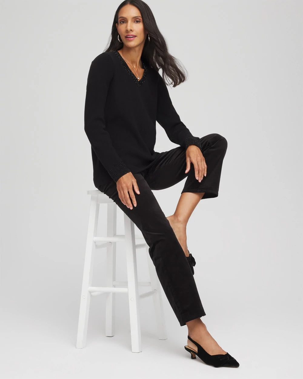 Embellished V-Neck Pullover Sweater - Chico's