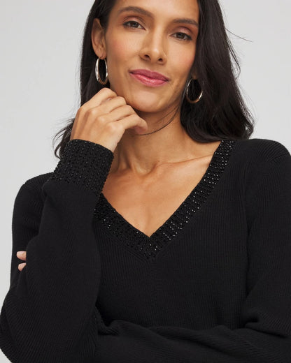 Embellished V-Neck Pullover Sweater - Chico's