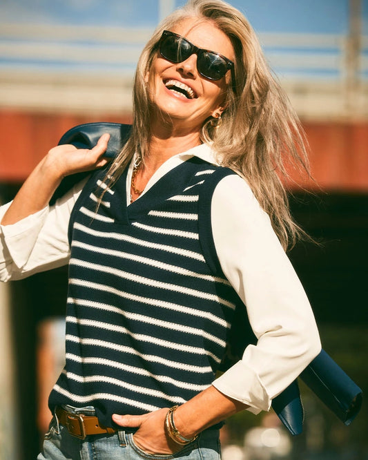 Striped V-Neck 2 in 1 Sweater Vest - Chico's